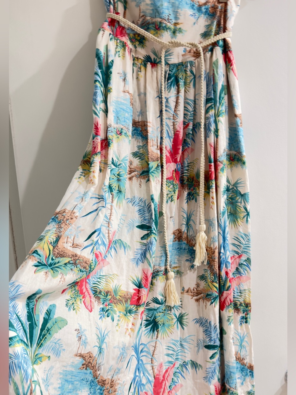 C&C California Tropical Print Maxi Skirt in Cream, Teal & Coral Accents
